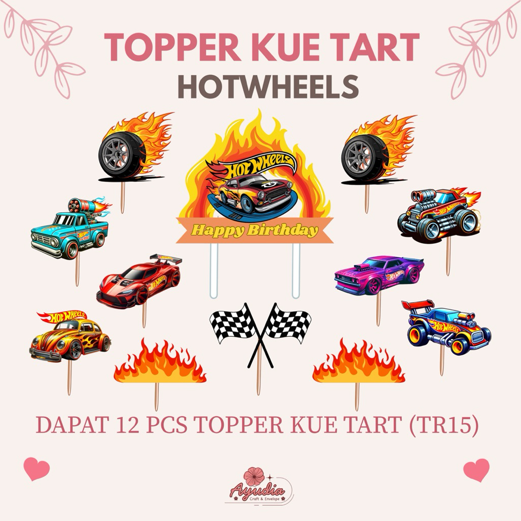 TR15 - Topper Hotwheels / Topper Kue Ulang Tahun / Topper Cake Tart Happy Birthday / Dekorasi Kue Ul