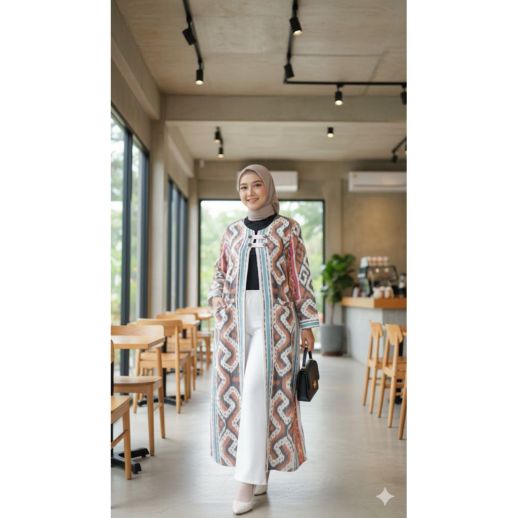 Atasan Wanita Outerwear Cardigan Long Outer tenun Kardigan Wanita Baju kerja Baju Batik atasan tenun