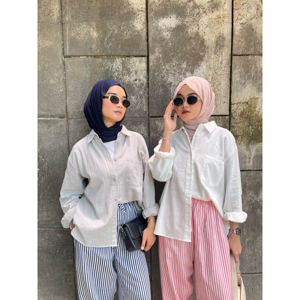 Lolly Basic Shirt - Atasan Kemeja Polos Oversize Wanita Kekinian Terbaru Korean Style