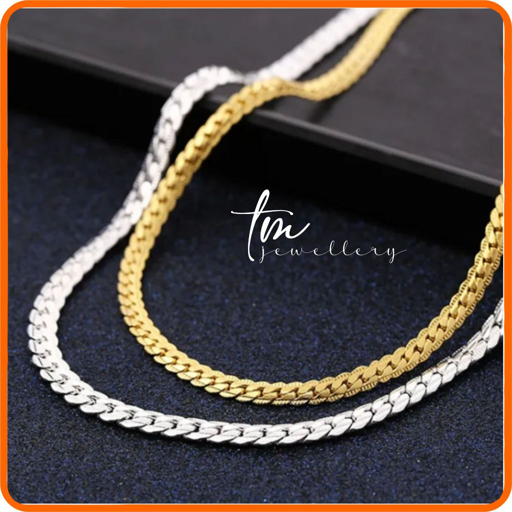 Kalung Rantai Perak/titanium Motif Sisik Naga Anti Karat Pria Wanita