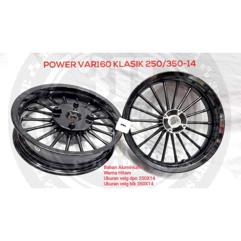 SEPASANG VELG POWER VARIO 160 KLASIK P18 UK.250/350 RING 14 HITAM