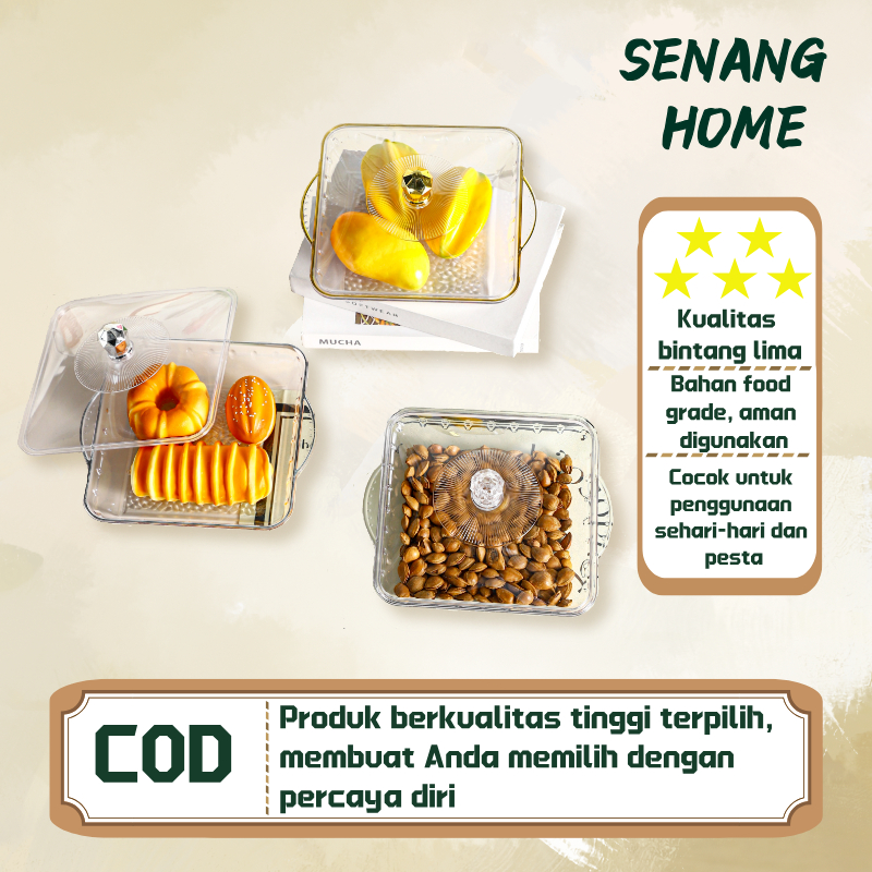 Piring buah sederhana dan bergaya, piring transparan, serbaguna, dengan tutup