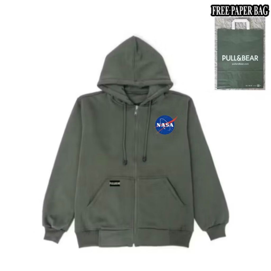{FREE PAPER BAG} HOODIE ZIPPER PULL AND BEAR X NASA BASIC PRIA - WANITA PREMIUM QUALITY s1