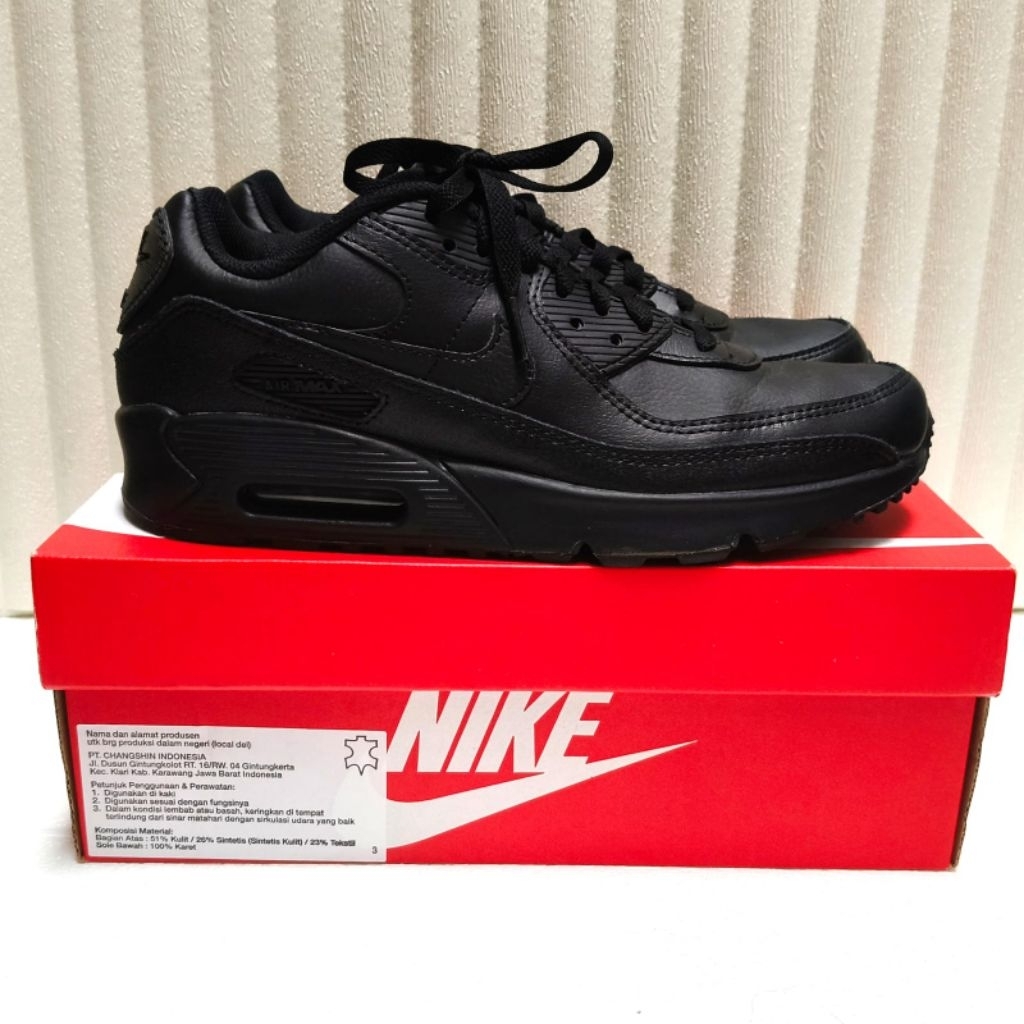 PRELOVED SEPATU NIKE AIR MAX 90 LTR GS HITAM BLACK 7Y SIZE 40 SEKON SECOND