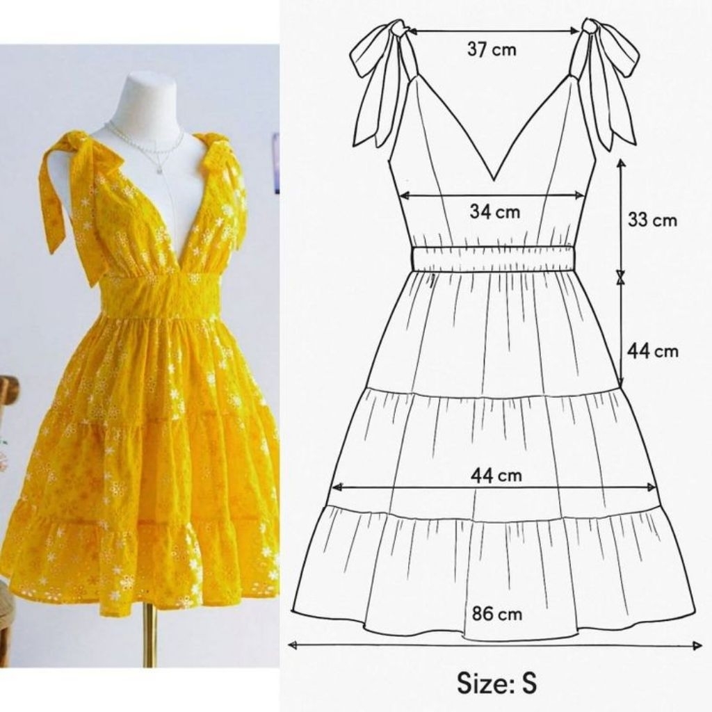 pola dress kuning pola jiplak pola baju