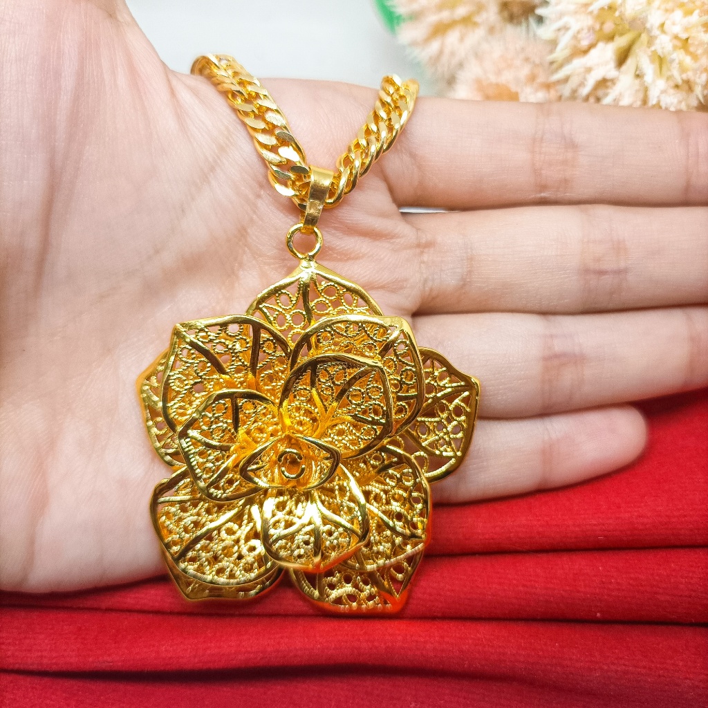 Kalung+Liontin Kendari Perhiasan Aksesoris Titanium Asli Wanita Anti Karat Emas Gold XUPING Dubai