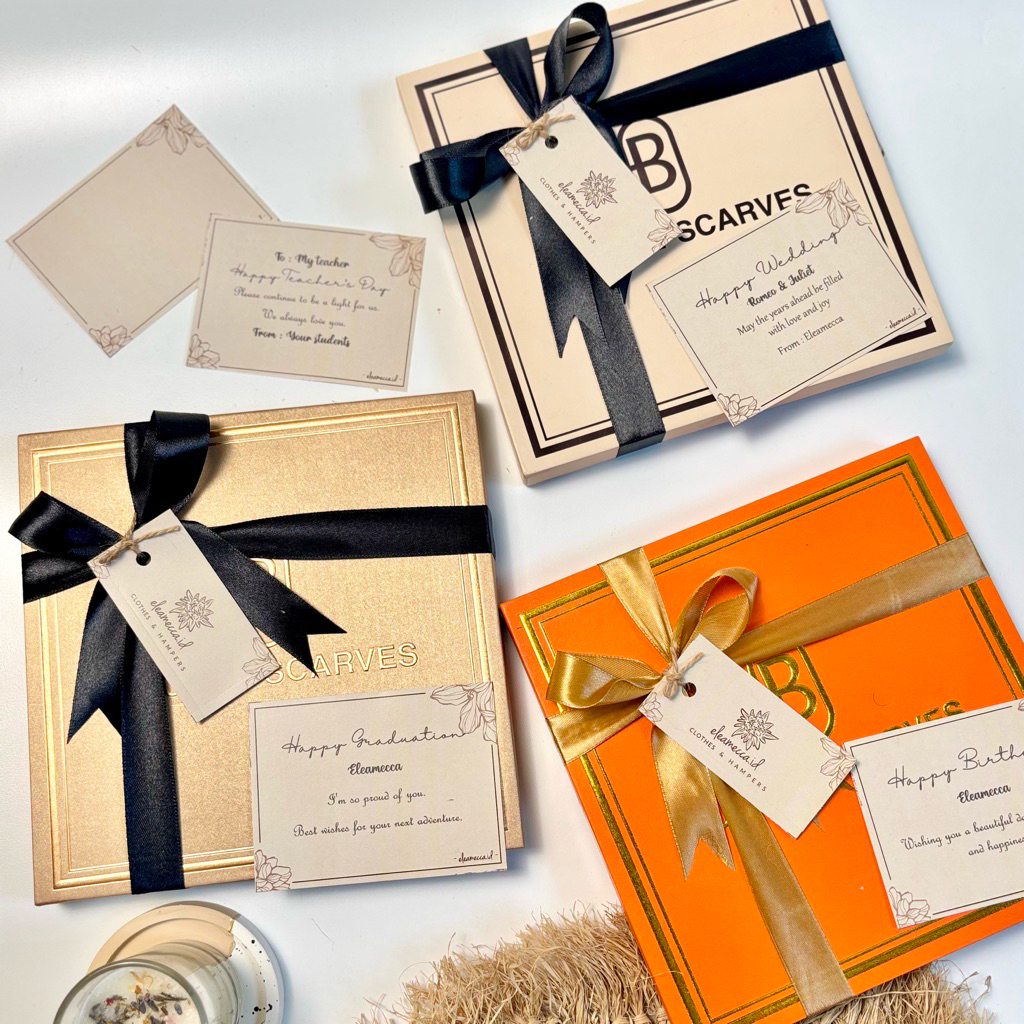 Gift Box Scarf Premium Free Ucapan – Kado Ulang Tahun Wanita Elegan / Hari Guru / Hampers Aesthetic 