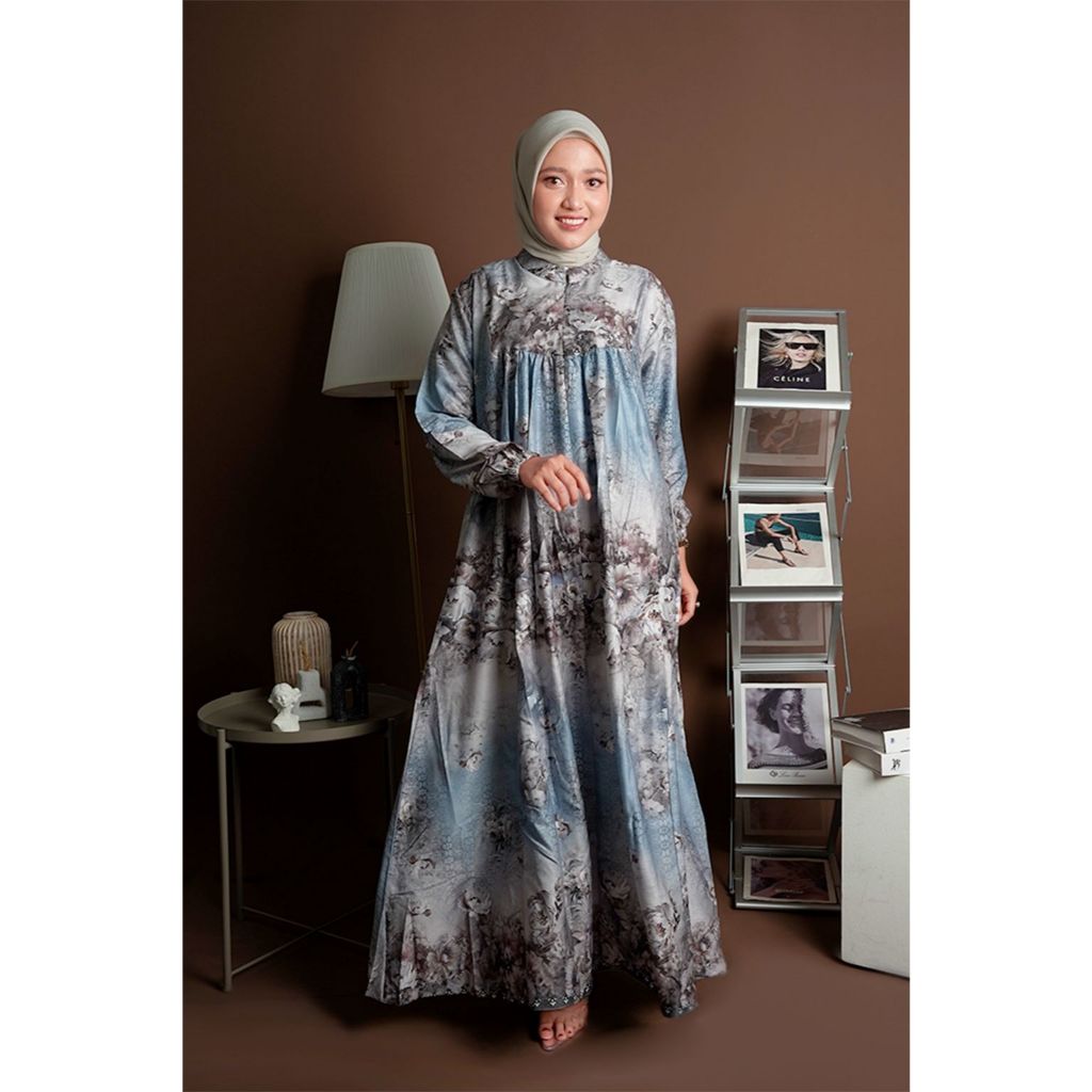 Ray'Sah | Gamis Muslimah Motif Bunga full  – Tangan Karet, Busui Friendly, Adem & Stylish l Untuk Ac