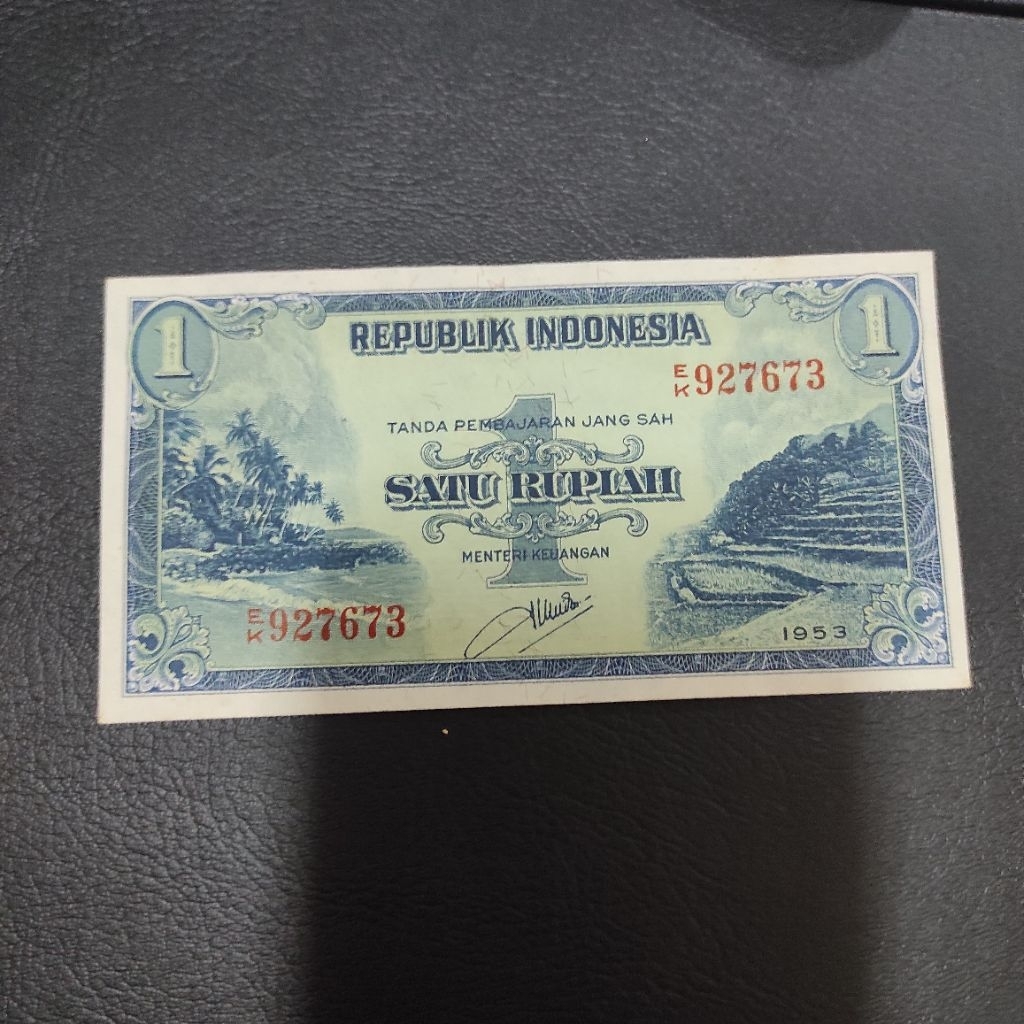 1 rupiah seri pemandangan Tahun 1953 UNC