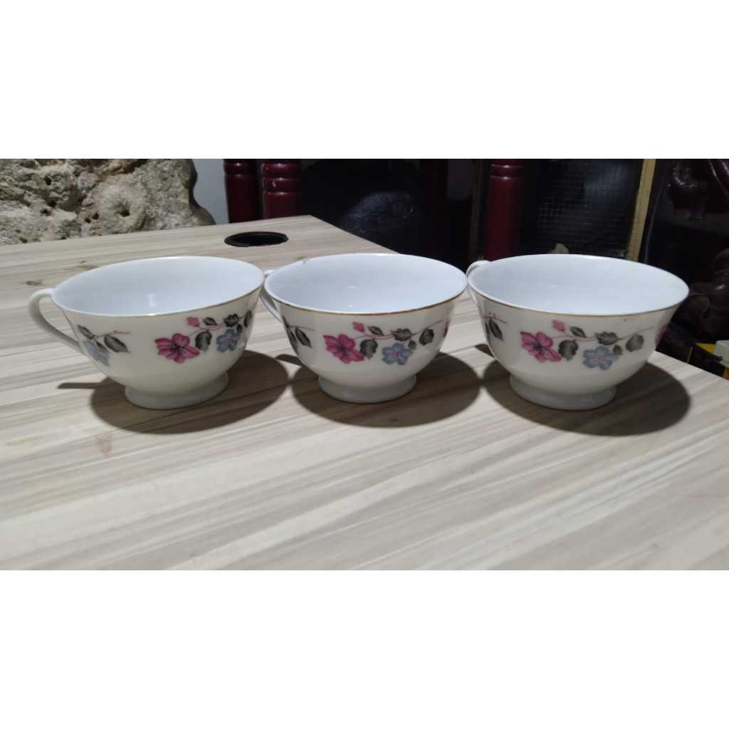 Cangkir Floral Keramik 3pcs Kuno Jadul Antik