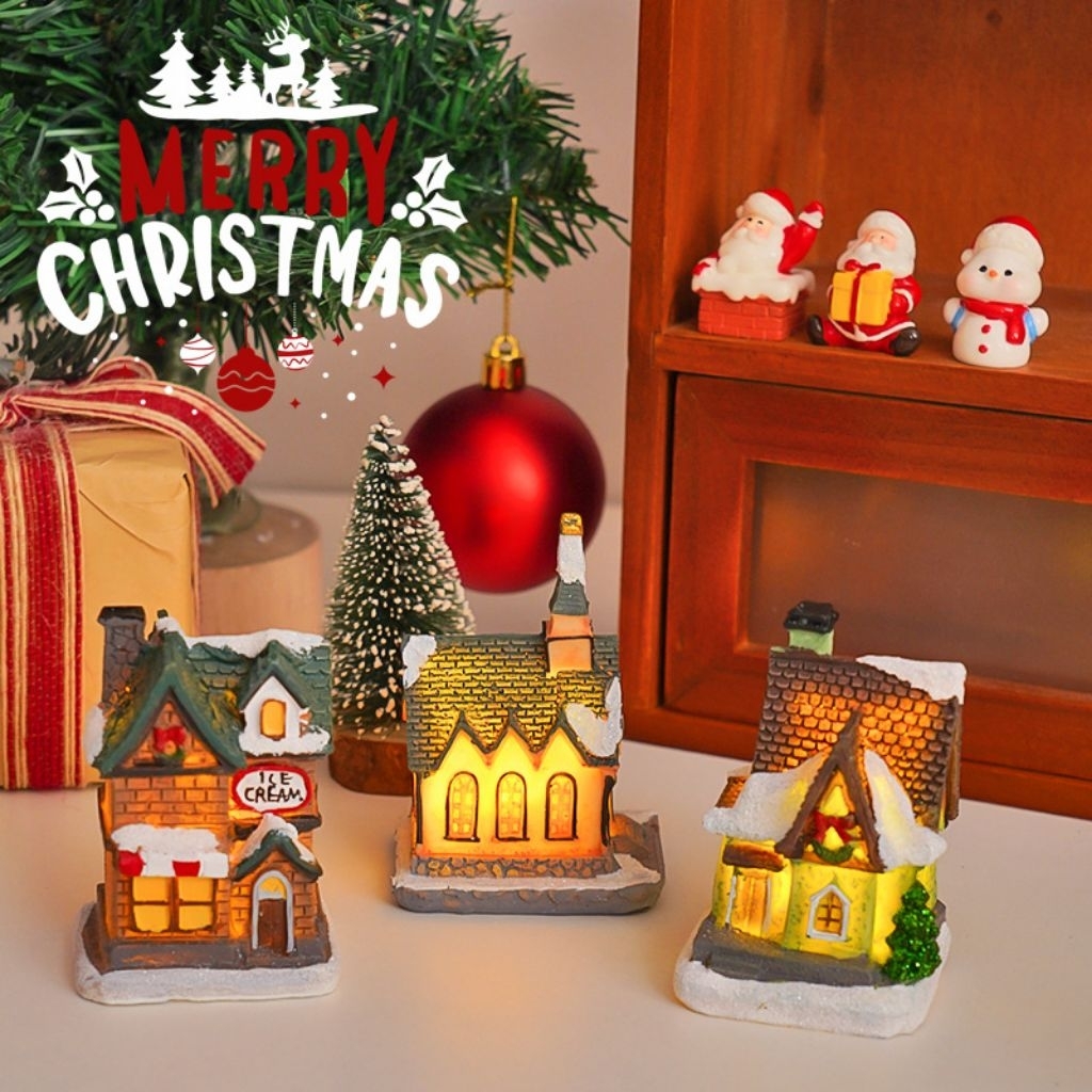 JJ Chen Miniature Christmas House Lamp LED / Lampu Mini Ornamen Hiasan Natal Bentuk Rumah / Hiasan O
