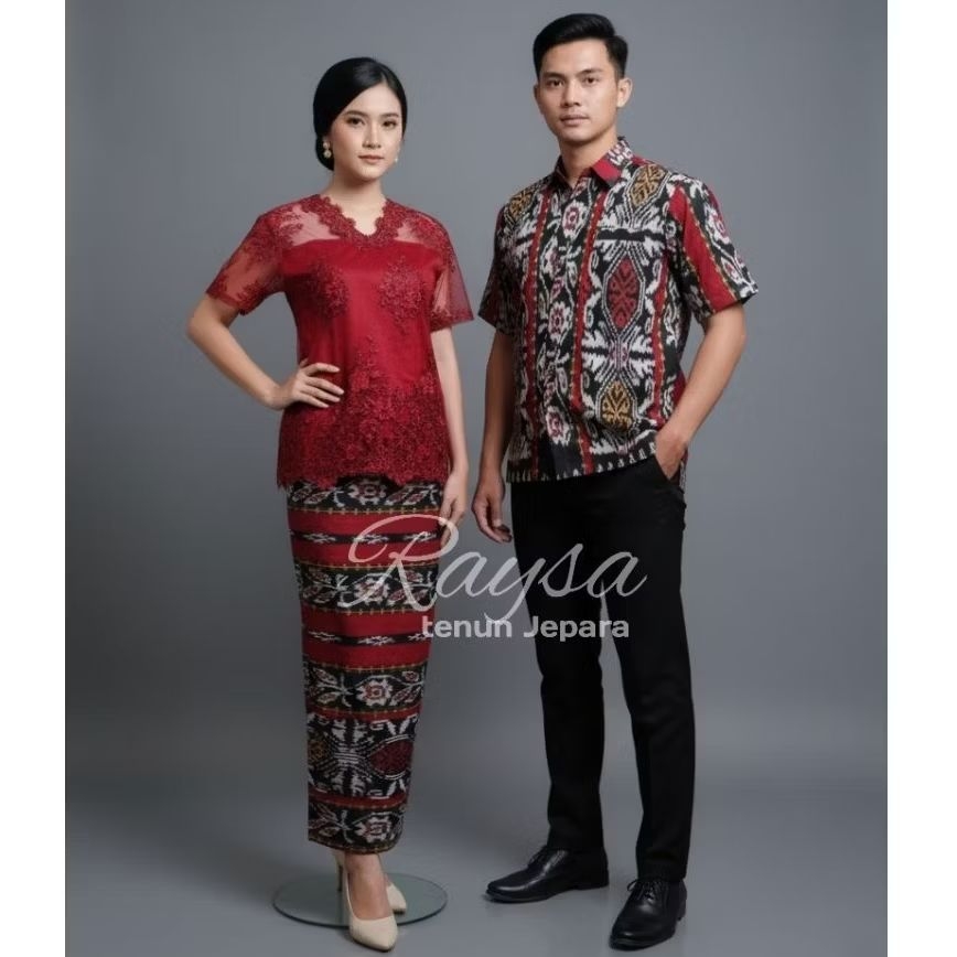 COUPLE BAJU SETELAN ROK BLOUSE BROKAT DAN KEMEJA TENUN