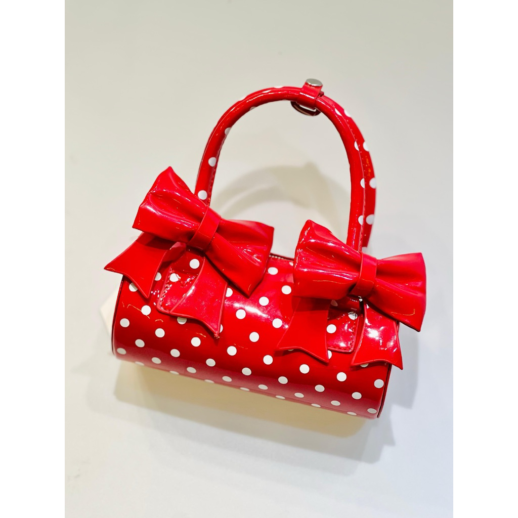Red Polkadot Ribbon Bag | Tas Polkadot Pita Merah | Top Handle Bag Wanita | Tas wanita polkadot glos