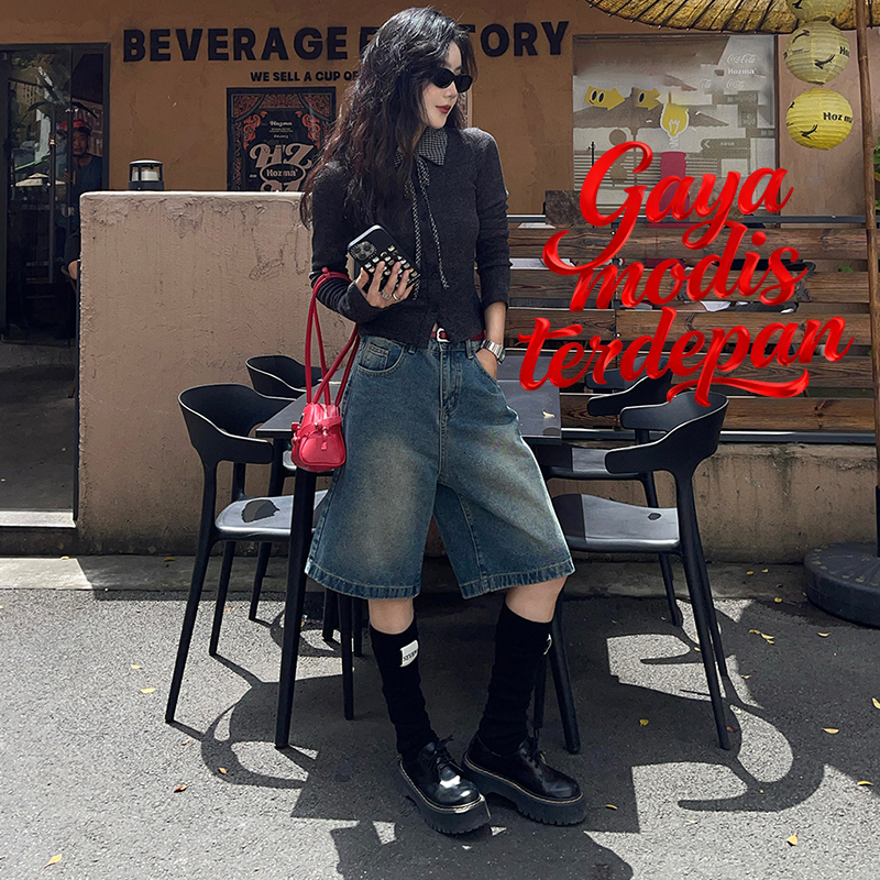 Celana Jeans Wanita Setengah Lutut High waist Hot Pants sampai jeans Pendek Pinggang Belakang Stretc