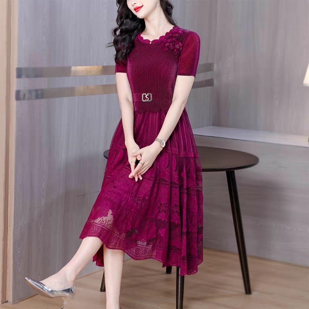 Dress korea Ch31 import premium Ombre plisket (Lengan pendek) Kimono