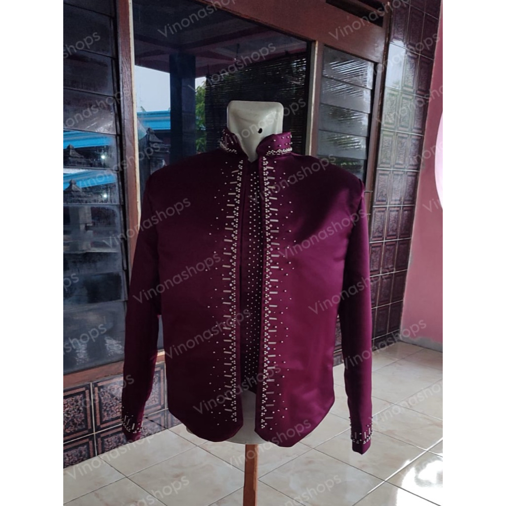Beskap Pengantin Jawa Warna Burgundy Bahan Bridal | Beskap Jawa Payet Burgundy