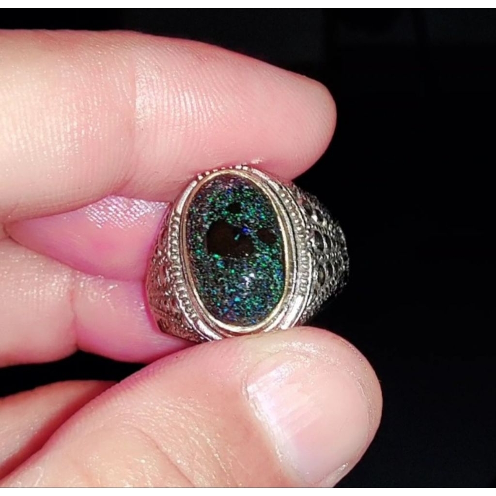 cincin black opal andamoka matrik natural asli australia