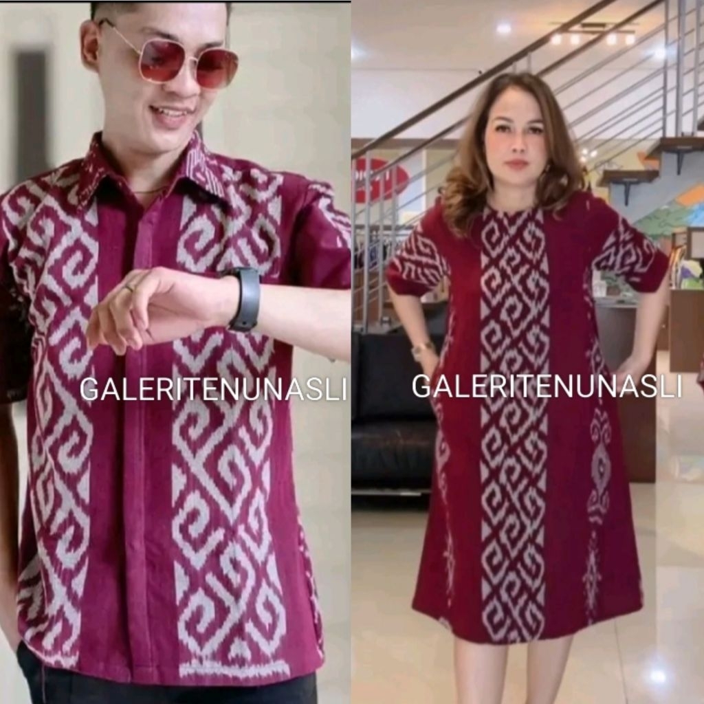 "Best seller" Bella Dress Tenun Sarimbit Tunik Couple Wanita Dan Kemeja Pria
