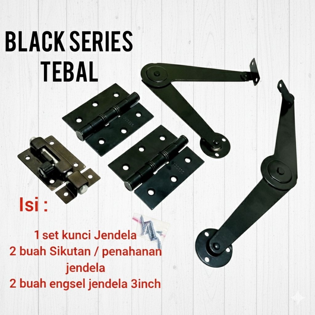 set paket pasang jendela / satu paket pemasangan jendela / rambuncis ( pengunci jendela) , engsel 3 