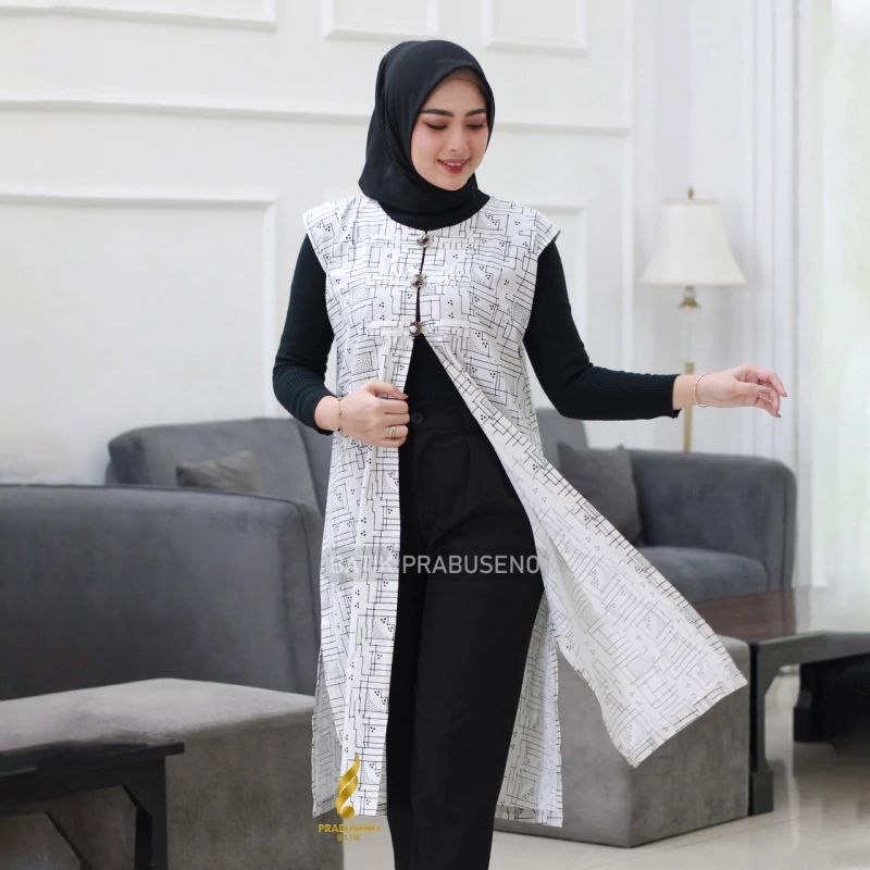 SKETSA PUTIH Long Vest Batik Wanita Lengan Panjang Prabuseno Original Official Store Atasan Modern P
