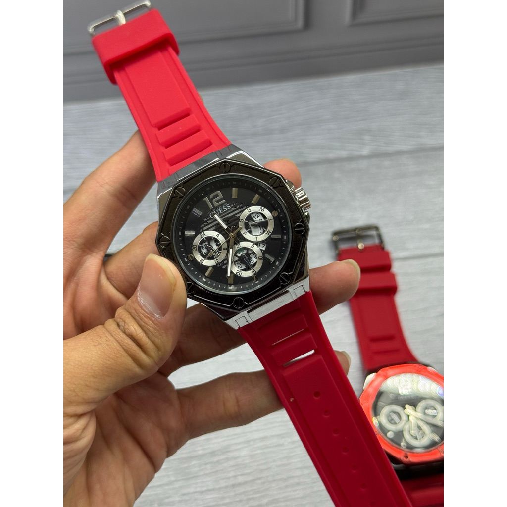 JAM TANGAN GUESS PRIA CHRONO VARIASI STRAP PREMIUM RUBBER