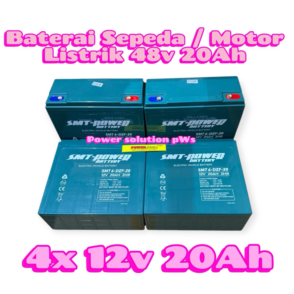 Baterai sepeda Listrik Aki Sepeda motor Listrik 48v 20Ah SMT POWER 6DZF20 12V 20Ah 1 Paket 4pcs