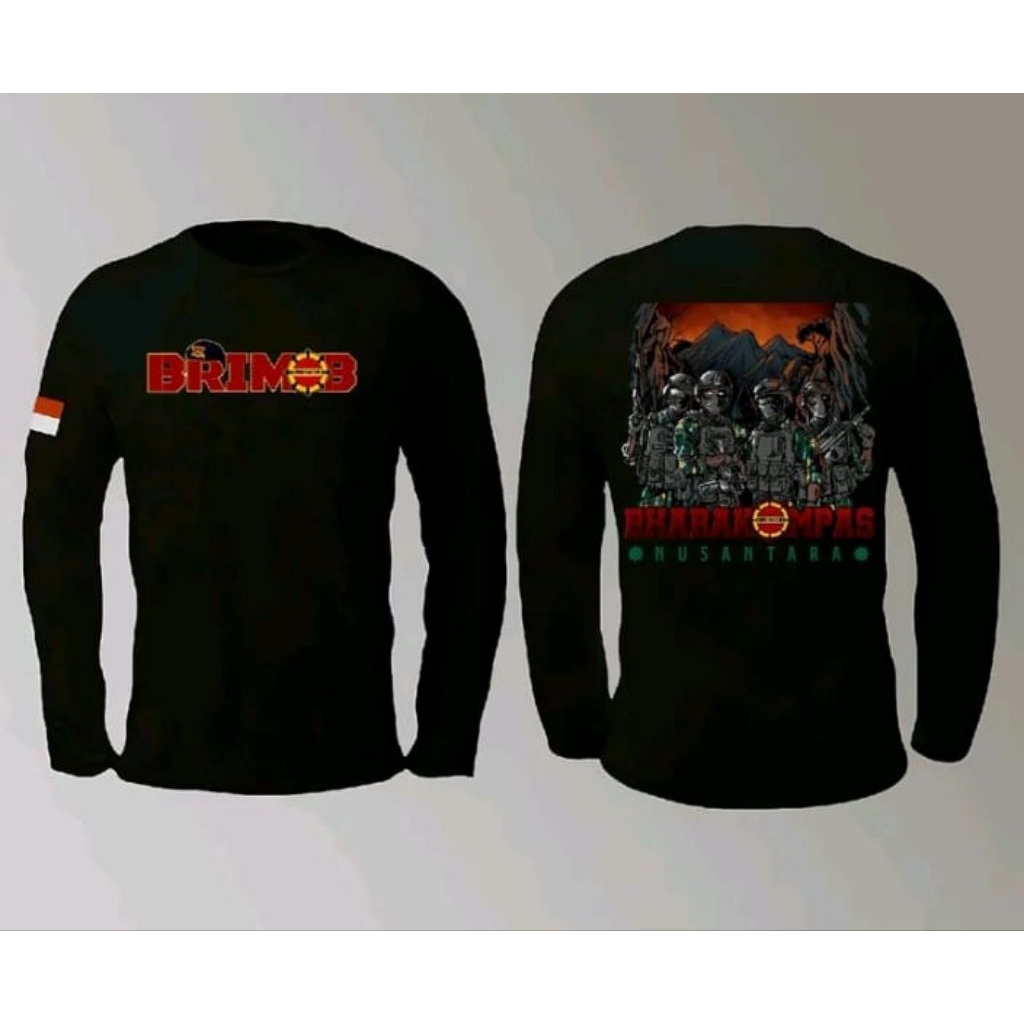 KAOS TACTICAL LENGAN PANJANG BRIMOB NUSANTARA - T-SHIRT HITAM PRIA Bahan Adem &Nyaman