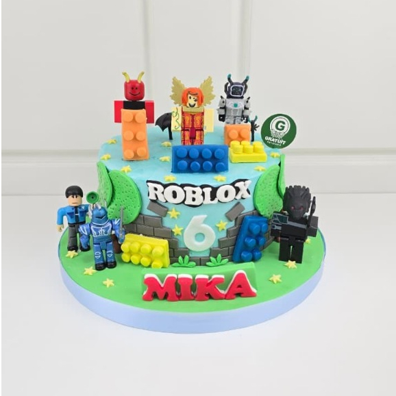 CAKE TEMA ROBLOX BIRU / MAINAN ROBLOX RANDOM ( KUE ULANG TAHUN )