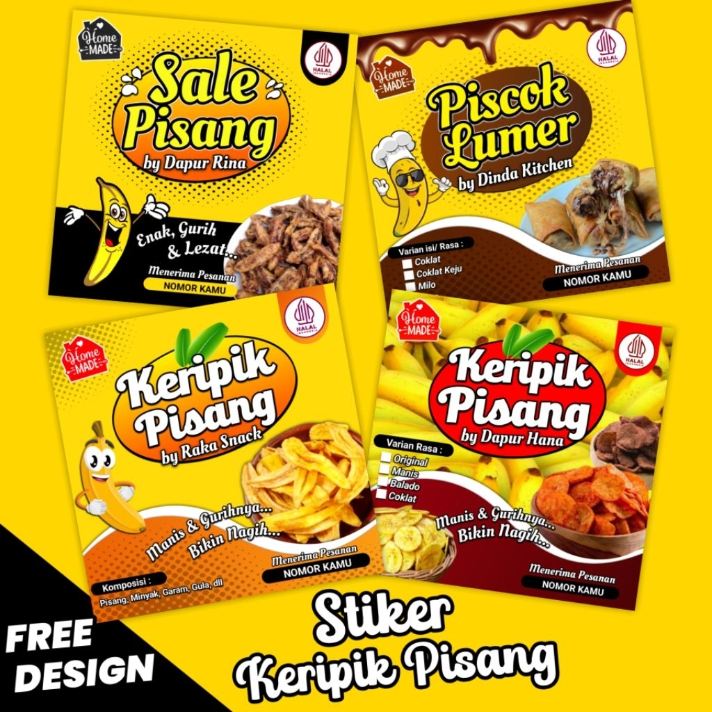 ( isi 100 pcs stiker ) Stiker Keripik Pisang Stiker Keripik Pisang Lumer Stiker Pisang Coklat Stiker