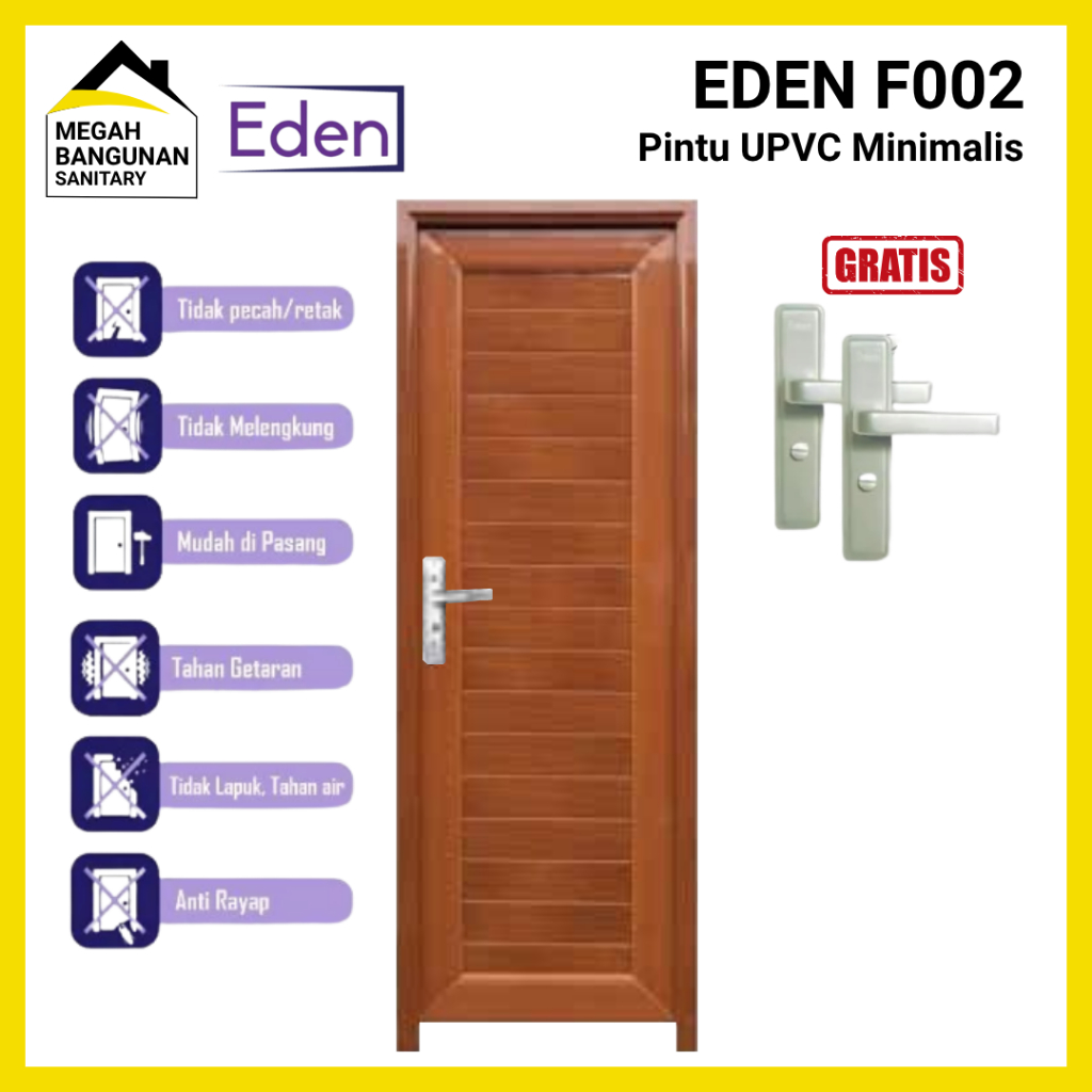 Pintu EDEN UPVC Kana F002 Pintu Kamar Mandi Toilet EDEN 70X198 CM