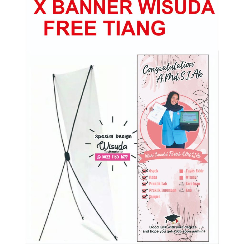 X Banner Sidang Sempro Wisuda INSTANT SEHARI JADI Custom 160x60 Tasikmalaya