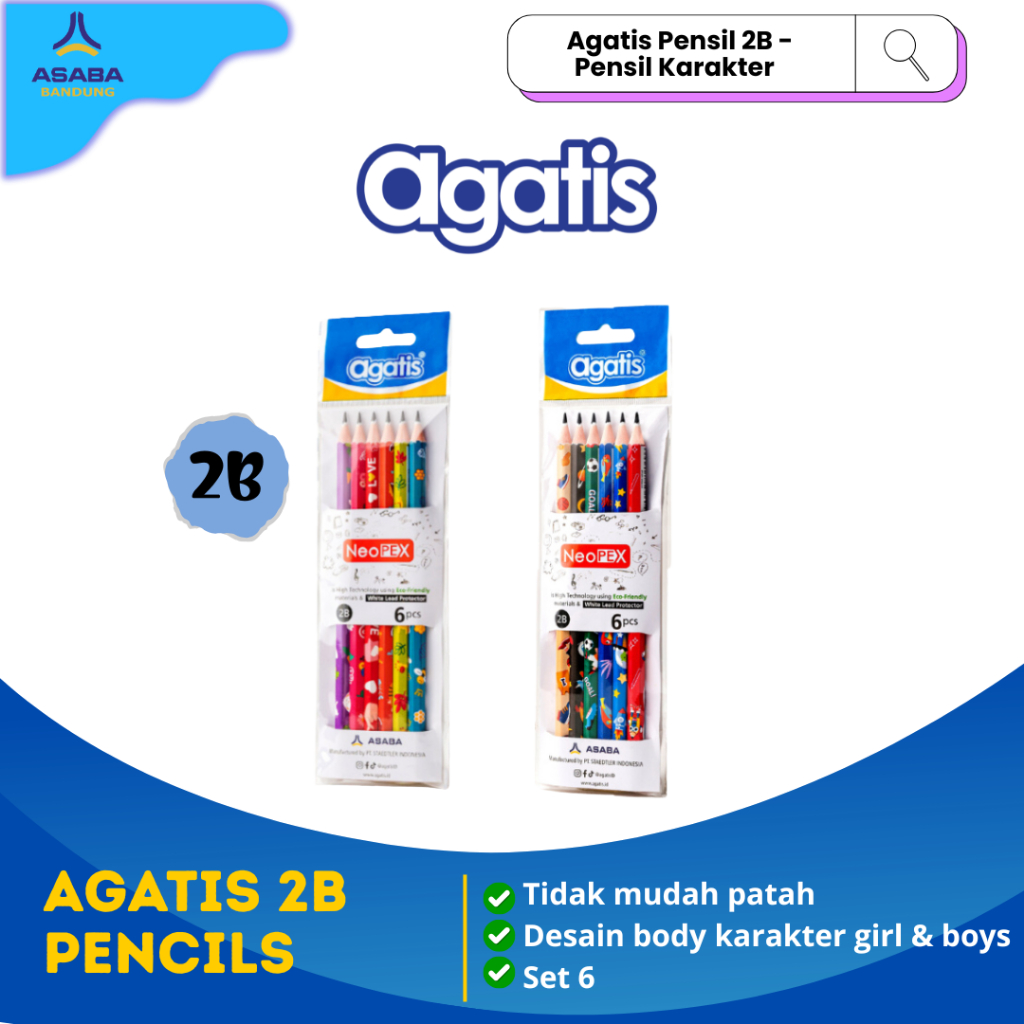 Asaba Bandung - Agatis Pensil 2B - Pensil Karakter - Pensil Anak Lucu - Pensil Set