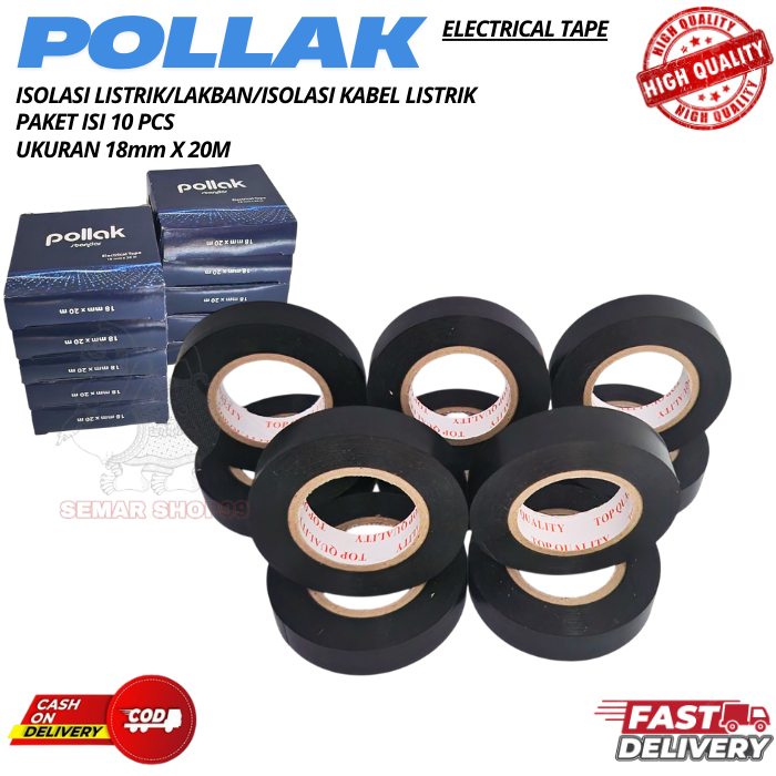 Uddjaya_ Paket Isi 10 Pcs Isolasi Listrik Hitam Tahan Panas Pollak / Solasi Kabel Listrik Pvc Lentur