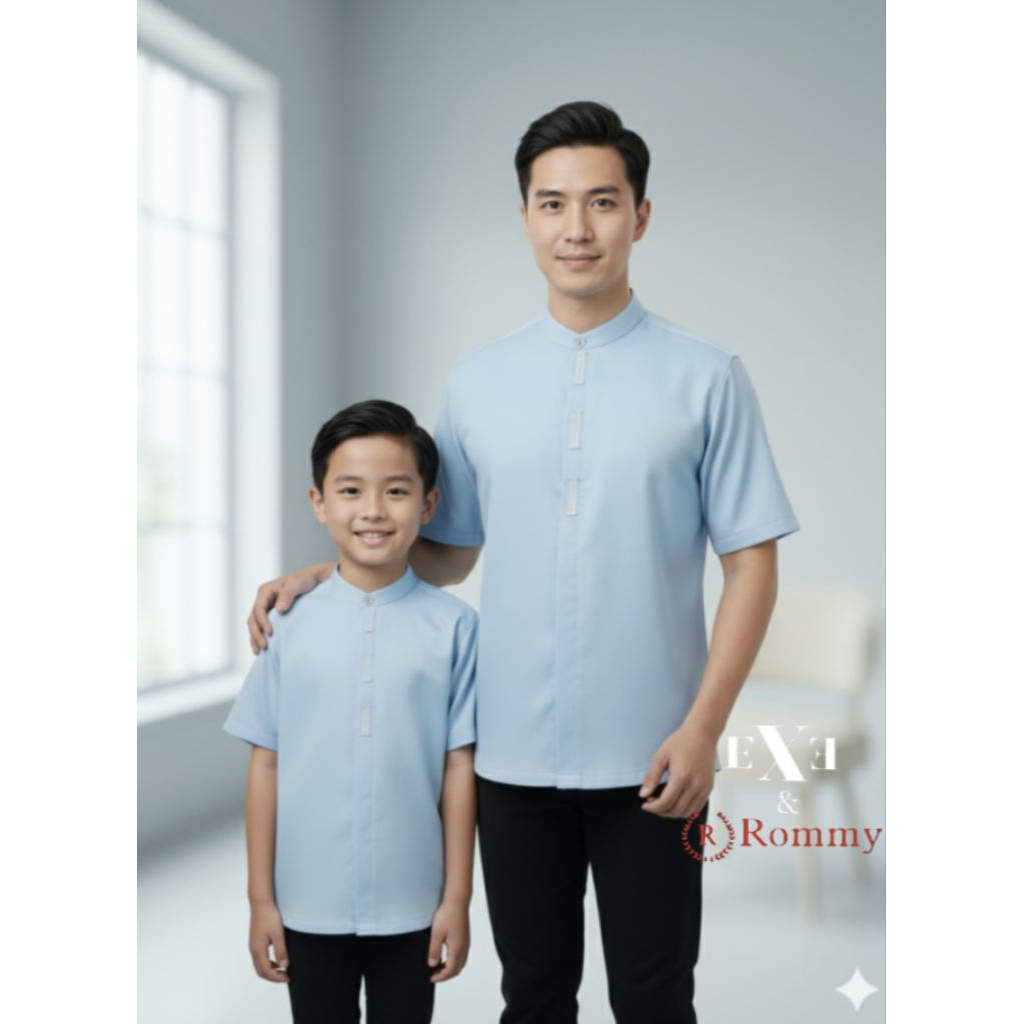 Baju Koko Pria Dewasa/Couple Rommy - Biru muda/blue eyes/biru gemoy bahan Katun Toyobo