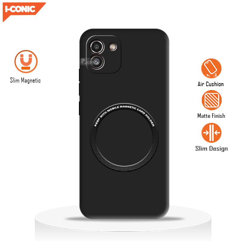 Soft Case Samsung A03 Case Ultra Slim Premium Black Matte Magnetic Ring Casing