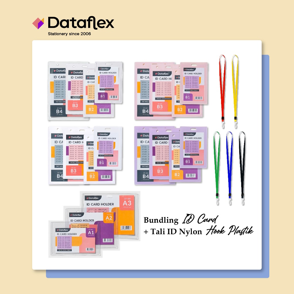 Dataflex Bundling ID Card Transparan dan Tali ID Nylon Hook Plastik / Name Tag + Tali NYLKP ( Isi 40