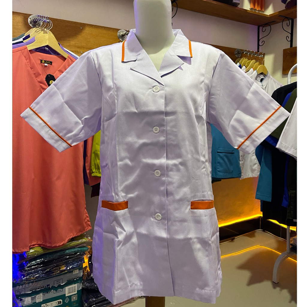 Baju Perawat Putih Lengan Pendek Baju Perawat Kerah Rever Putih