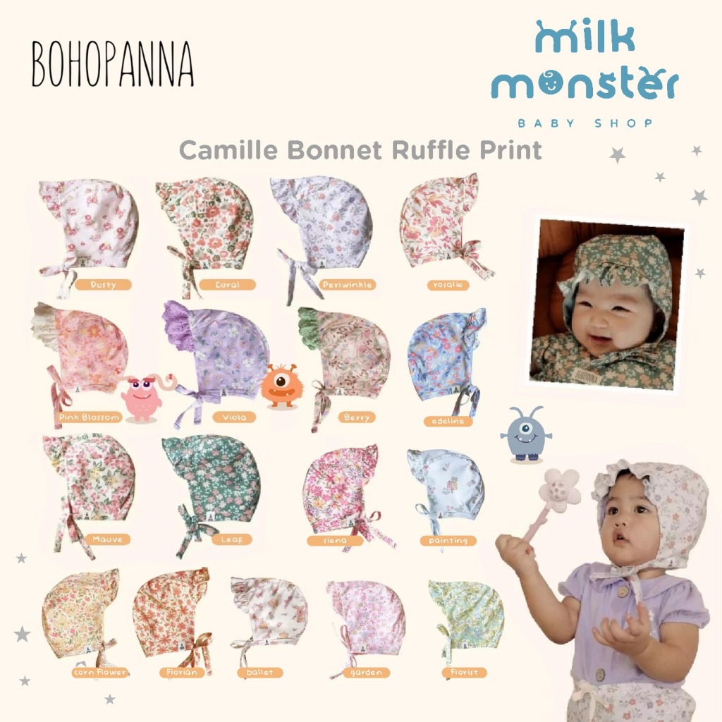 Bohopanna Bonnet Camille / Bonnet Ruffle Print -Topi Bayi