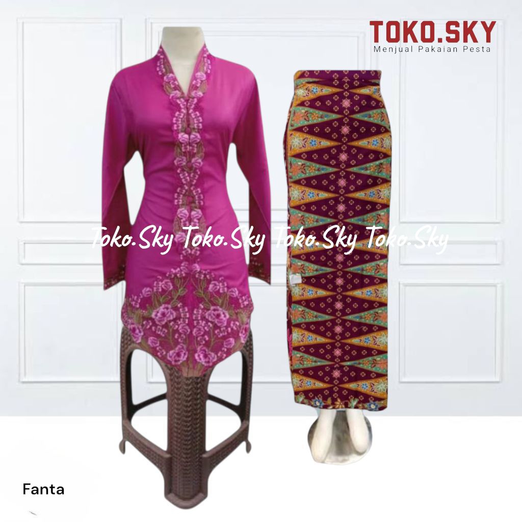 { Toko.Sky } Setelan Kebaya Encim Bordir Sulam/Setelan Kebaya Encim Lengan Panjang/Setelan Kebaya En