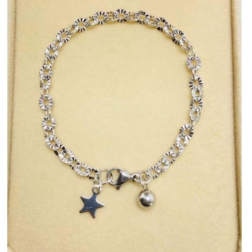 GELANG TANGAN TITANIUM ANTI KARAT MOTIF NORI IMPORT BERLAPIS EMAS PUTIH