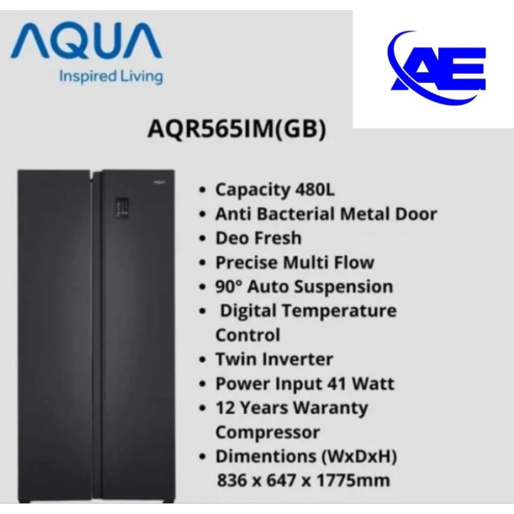 KULKAS AQUA SIDE BY SIDE JUMBO AQR-565IM(GB)