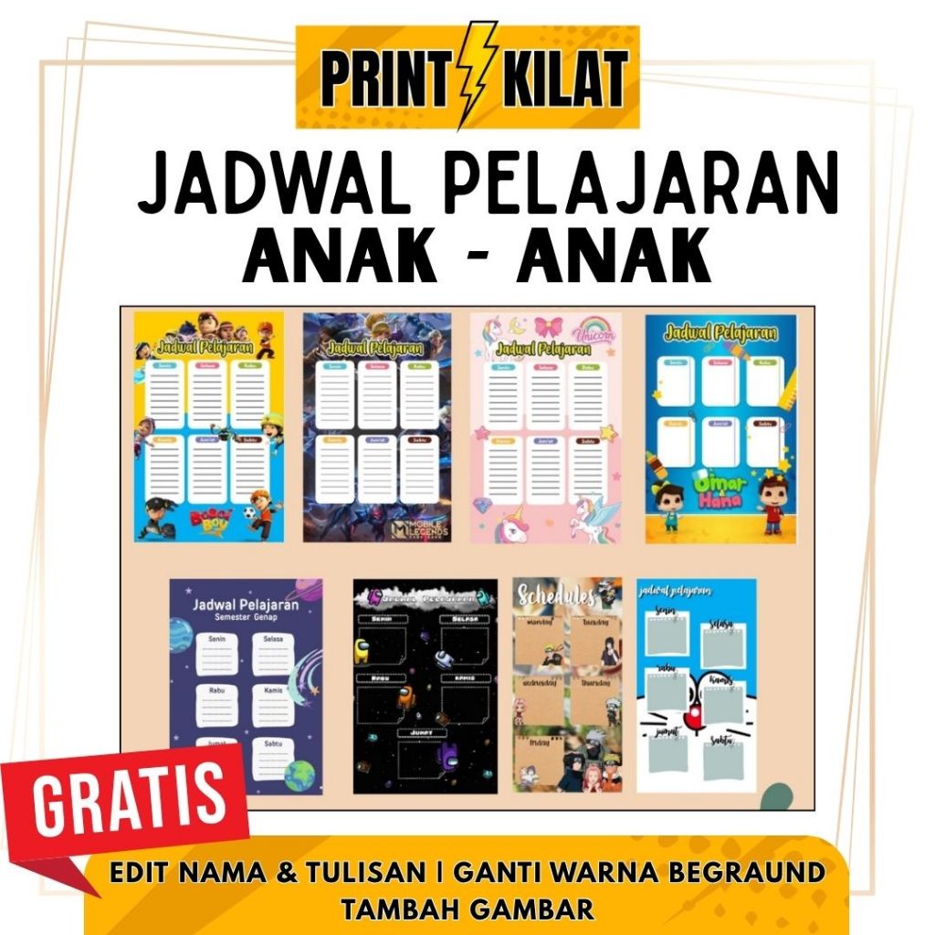 JADWAL PELAJARAN KARAKTER ANAK | JADWAL PELAJARAN SEKOLAH