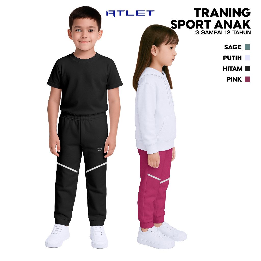 Celana Jogger Training Anak 3-12 Tahun Cewek Cowok Bahan MIsty Elastis Tebal Nyaman Di Pakai