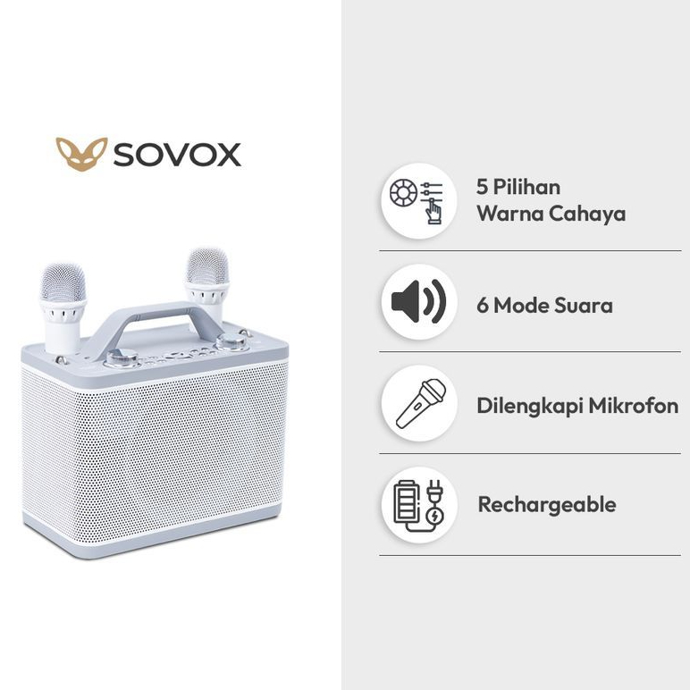 SOVOX Speaker Karaoke Bluetooth 2 Mic Koneksi Bluetooth AUX USB Speaker Karaoke Portable