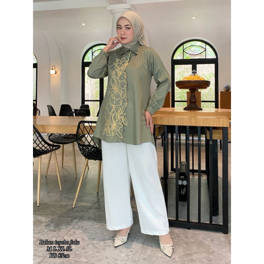 Tunik Amira Bordir Katun Toyobo Pakaian Wanita Muslim Terbaru