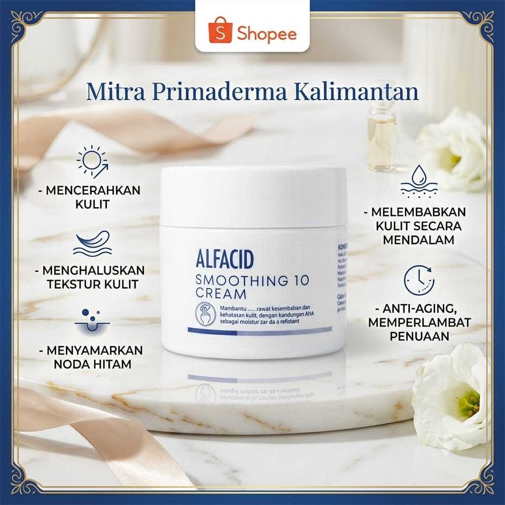 ALFACID SMOOTHING 10 CREAM | KRIM MALAM FLEK , PENCERAH , PELEMBAB , EXPOLIASI SEL KULIT MATI , ANTI