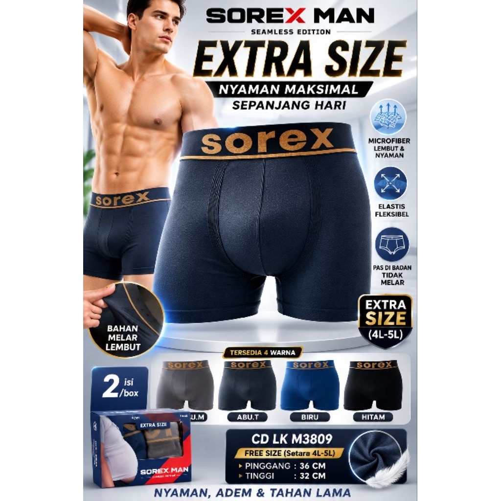BOXER PRIA SOREX M 3809 SEAMLESS EXTRA SIZE 4L/5L isi 2pcs