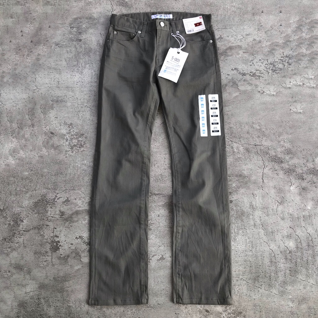 Celana Denim by Uniqlo S-001 Slim Straight Dry Jeans Olive sz 30