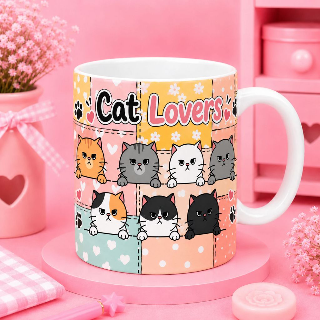 Gelas Mug CAT LOVERS Custom Nama Mu Kopi Teh Kucing Lucu Unik / Cangkir Kawai Cats Mug Coffee Tea Instan Kilat Langsung Kirim