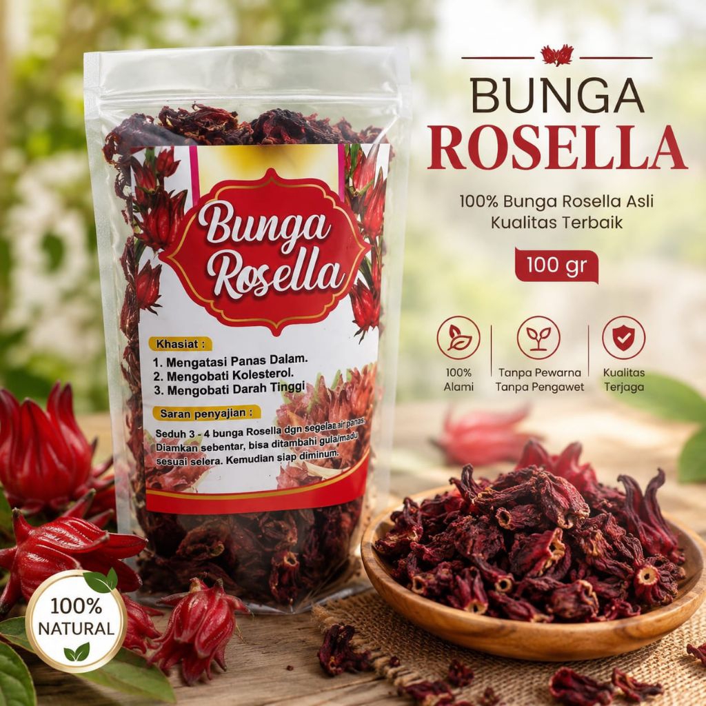 Bunga Rosella kering - bunga Rosella merah - Rosella 100 gr - teh bunga herbal - tea flower - bunga 